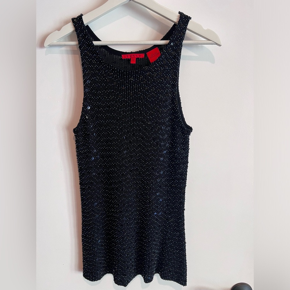 BURNS silk sequined beaded tunic tank top. Vintage. Size M
